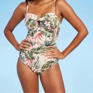 Kona Sol Cream and Green One Piece with Sweetheart Neckline